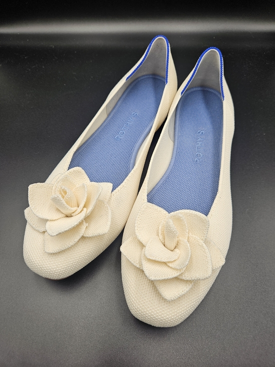 Rothy's Shoes - Rothy’s Cream Knit Flats w/ Floral Applique Blue Insole Size 11 Breathable Soft